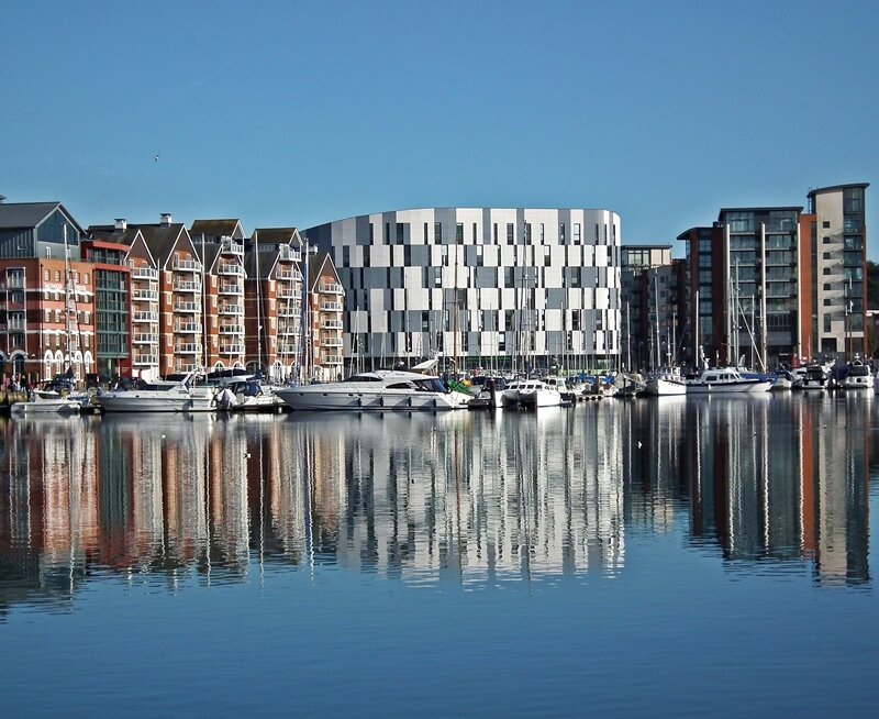 Marina with Modern Buildings