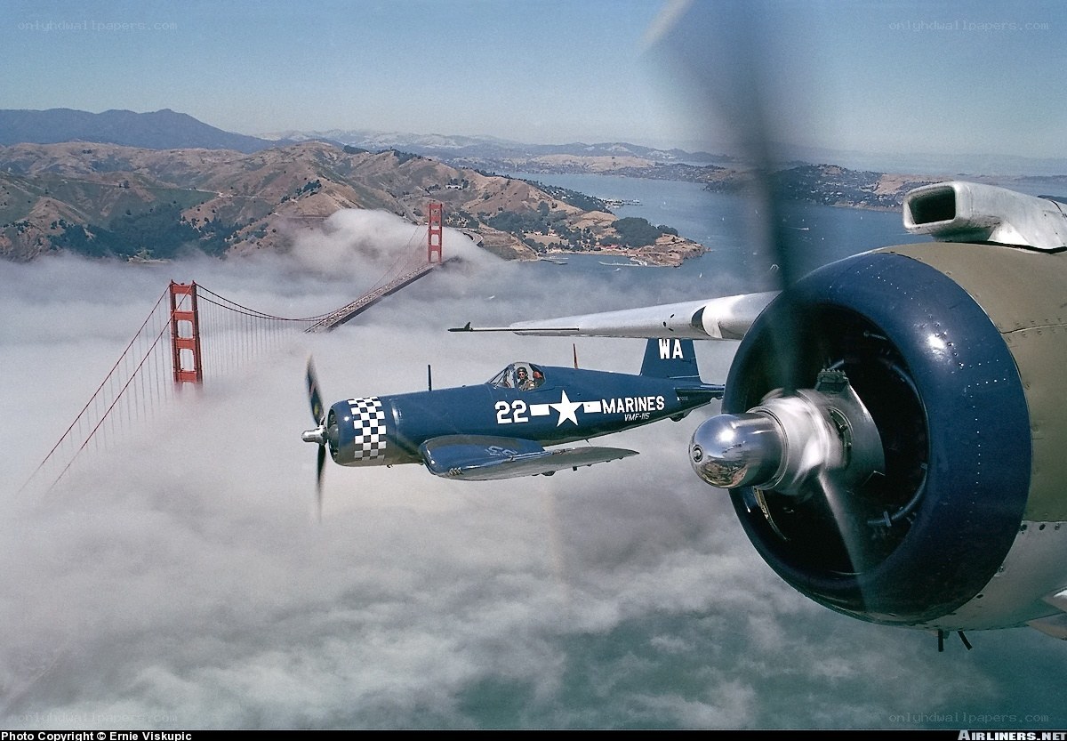 Marine aircraft over Golden Gate
