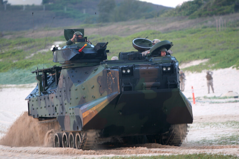 Marine amphibious assault vehicle on beach