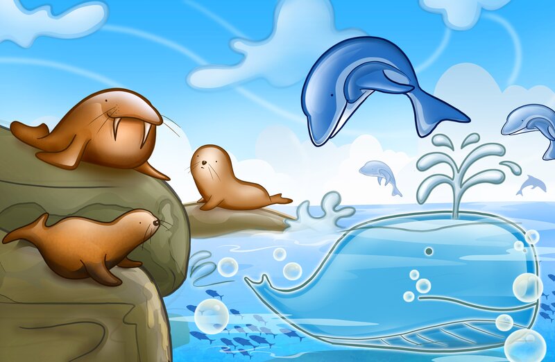 marine animals on a rocky shore