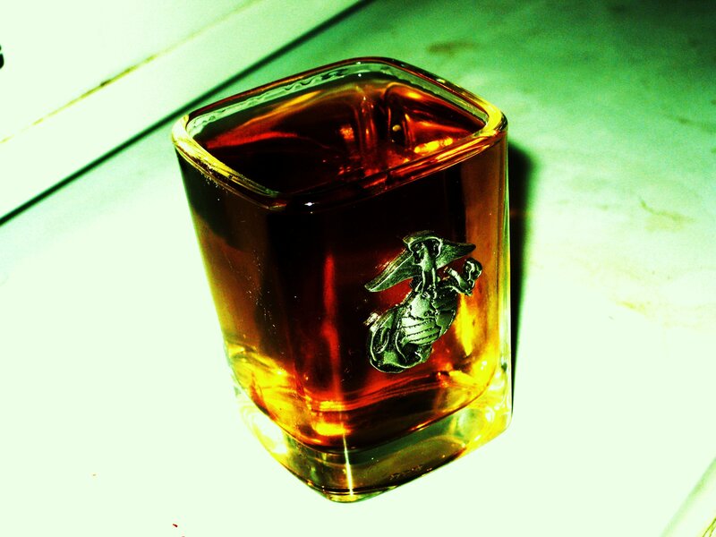 Marine Corps glass with whiskey