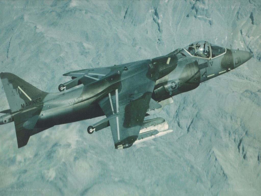 Marine Corps Harrier in flight