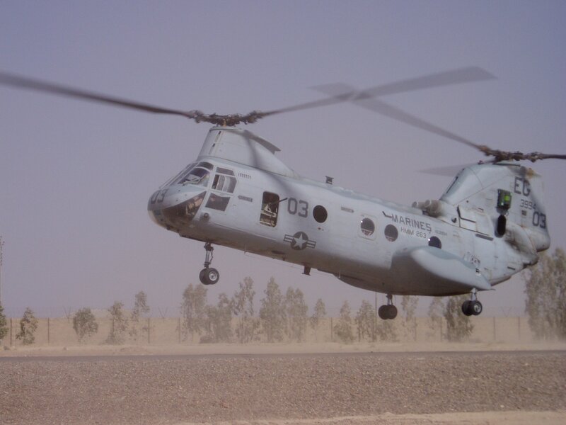 Marine Corps helicopter in flight