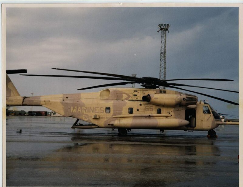 Marine Corps helicopter on tarmac