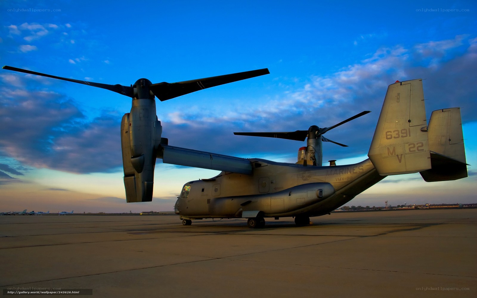 Marine Corps Osprey at dusk