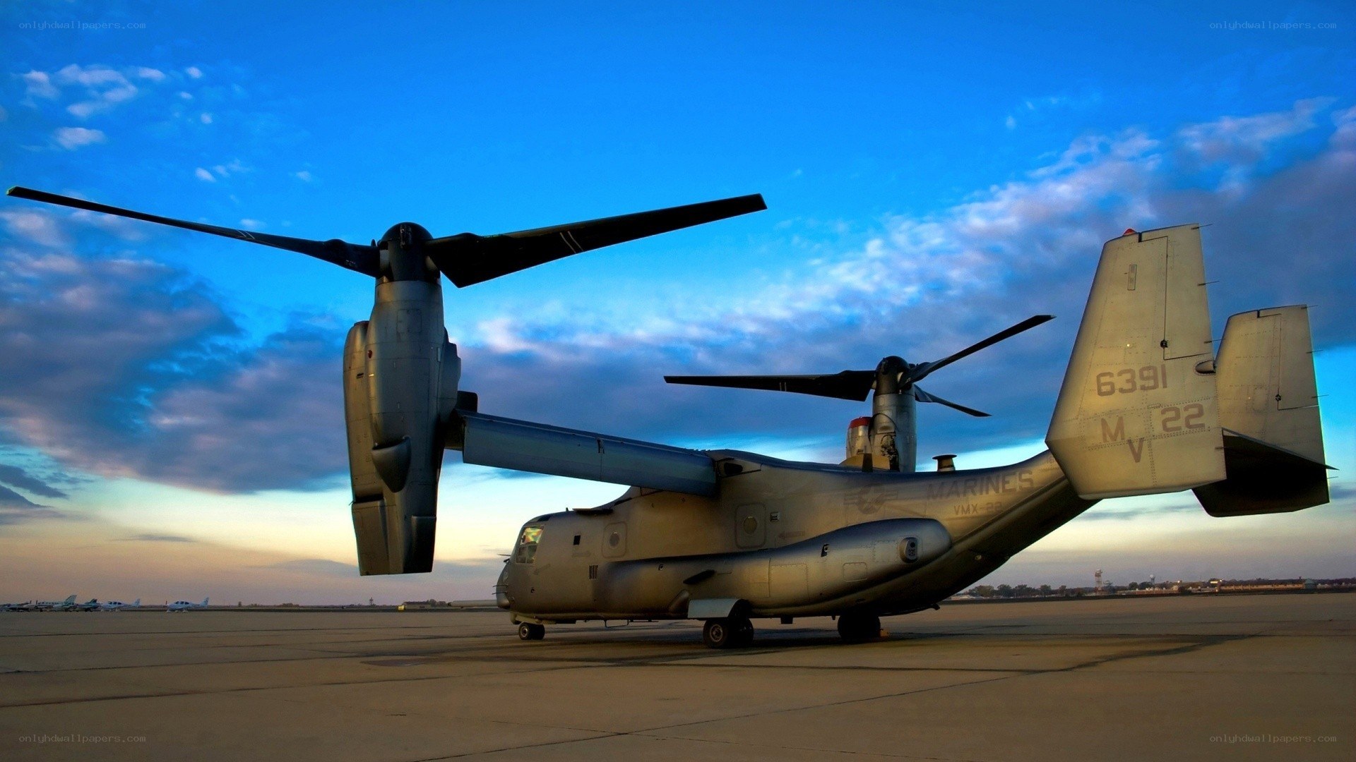 Marine Corps Osprey at sunset