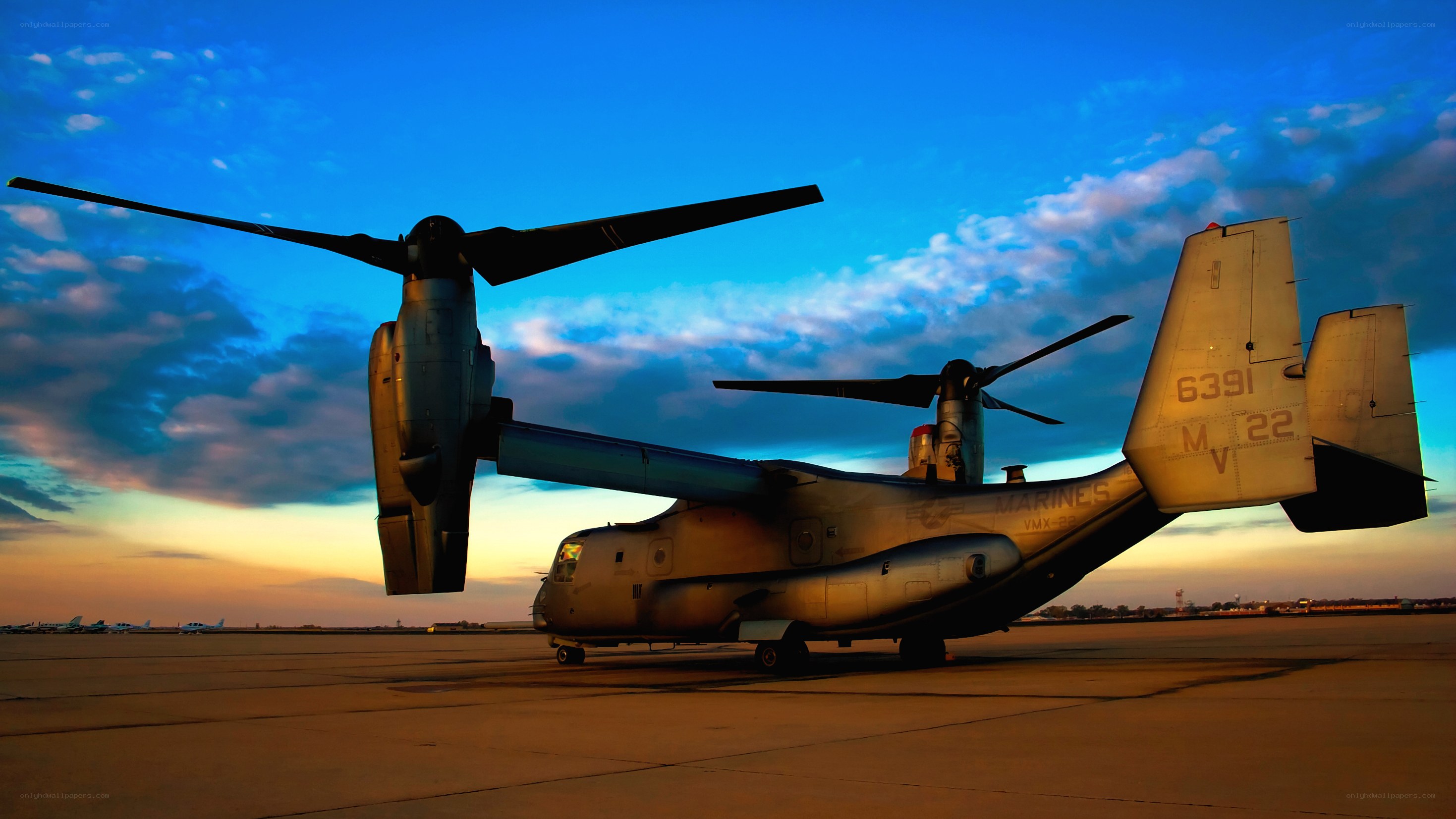 Marine Corps Osprey at sunset