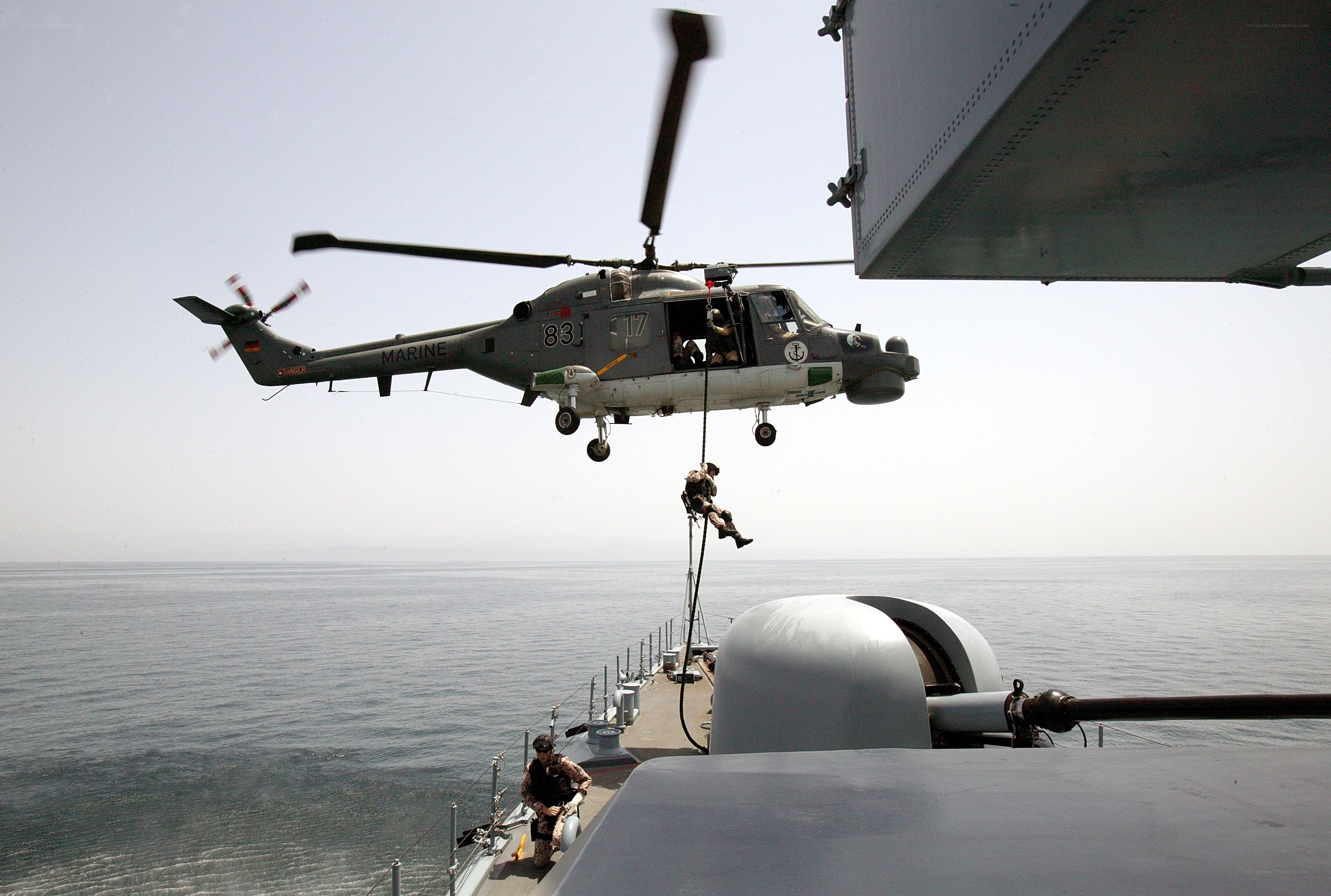 Marine helicopter boarding ship