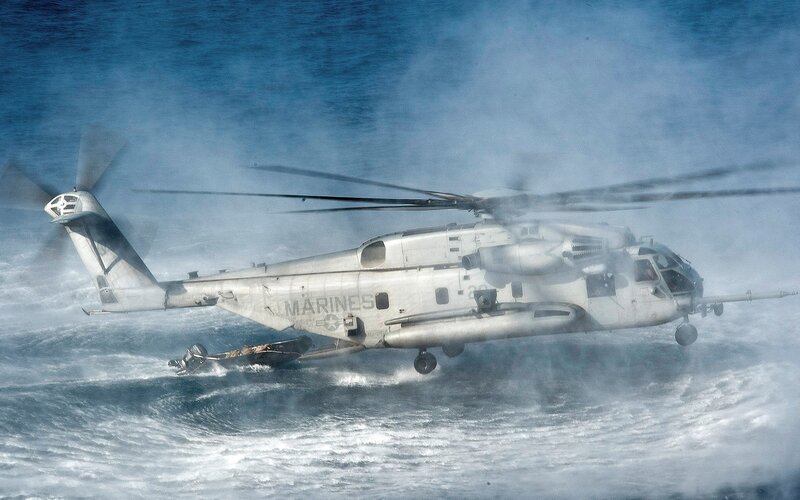 Marine Helicopter in Water — Blue