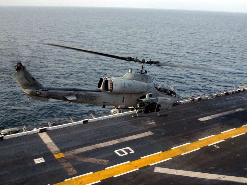Marine helicopter on aircraft carrier