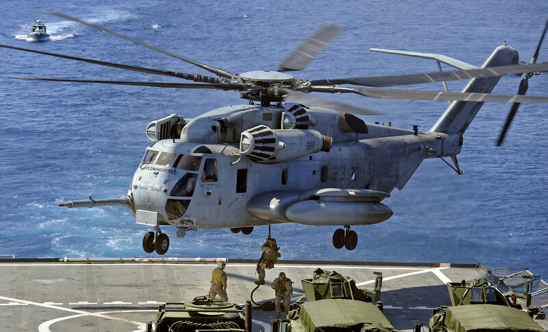 Marine helicopter on deck