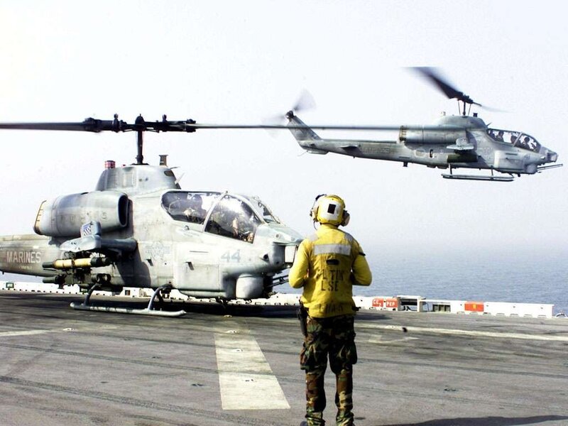 Marine helicopters on aircraft carrier
