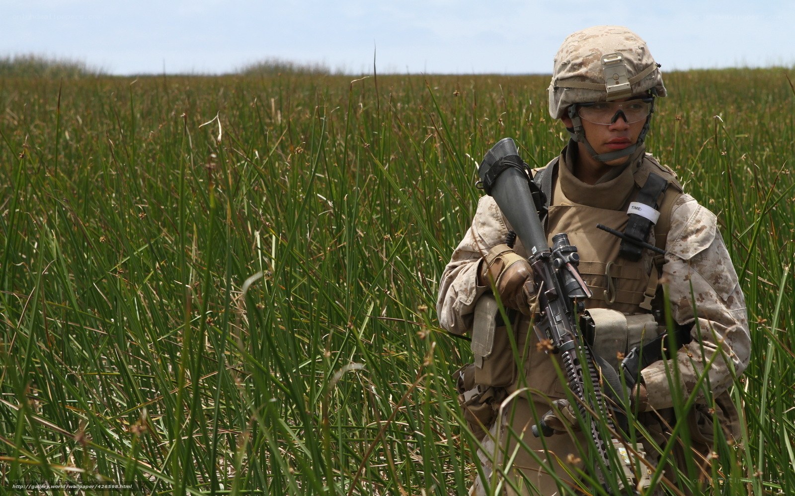 Marine in tall grass with rifle