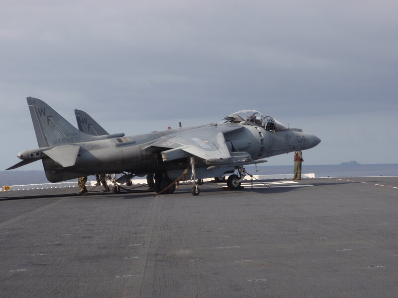 Marine jet on aircraft carrier deck