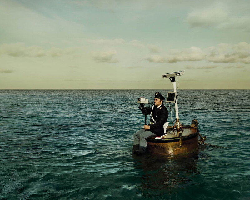 Marine officer on a small boat