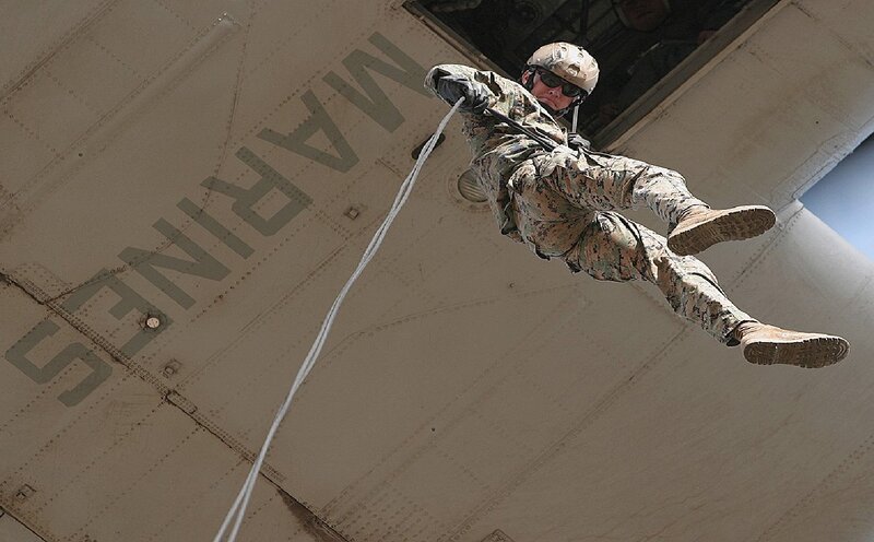 Marine Rappelling from Aircraft