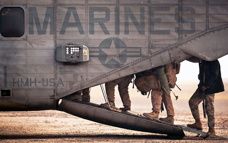 Marines Boarding Helicopter — Gray