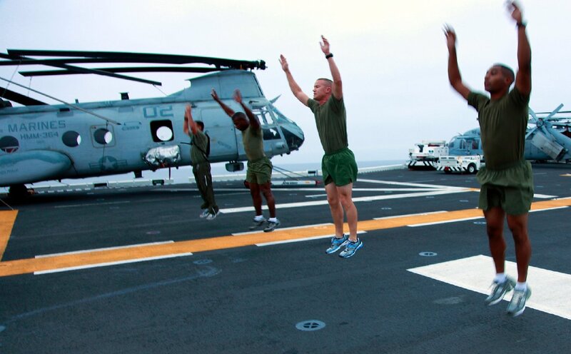 Marines Exercising on Deck
