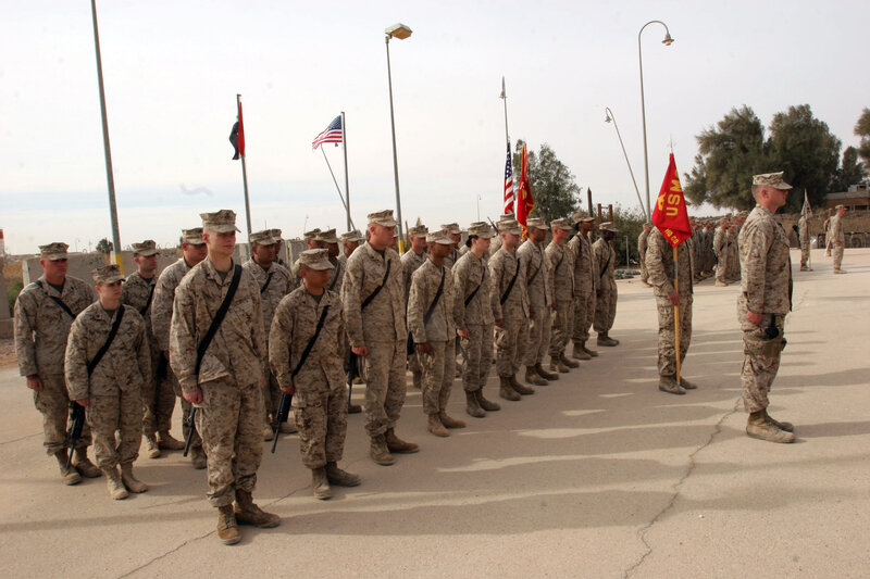 Marines in formation at a base