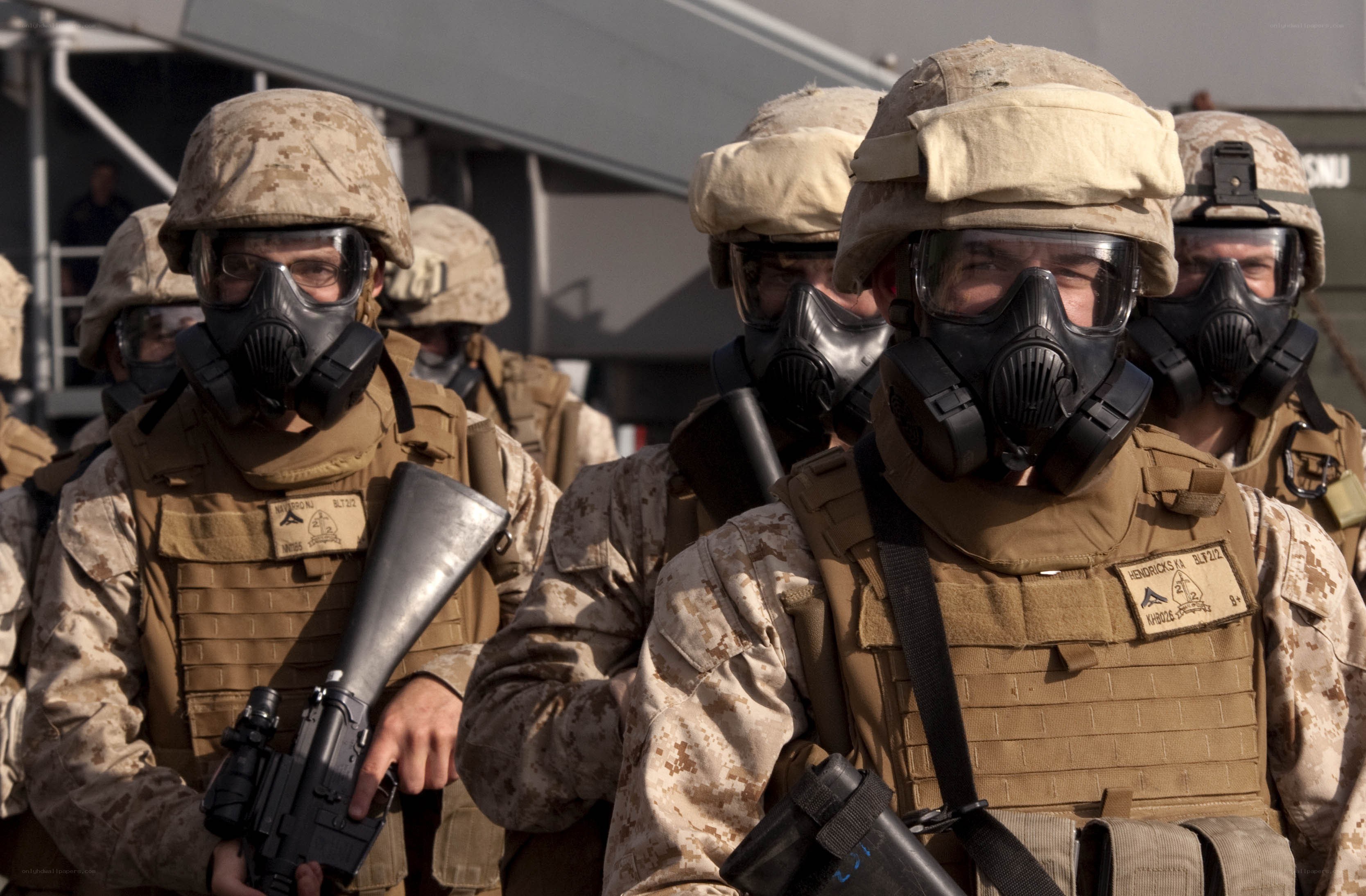 Marines in gas masks