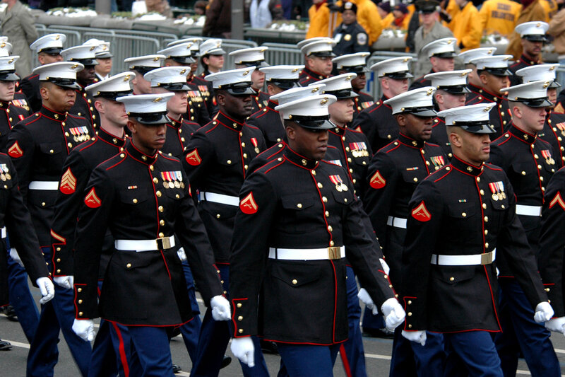 Marines marching in formation