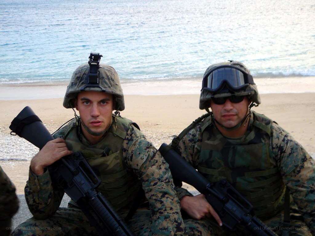 Marines on beach with rifles