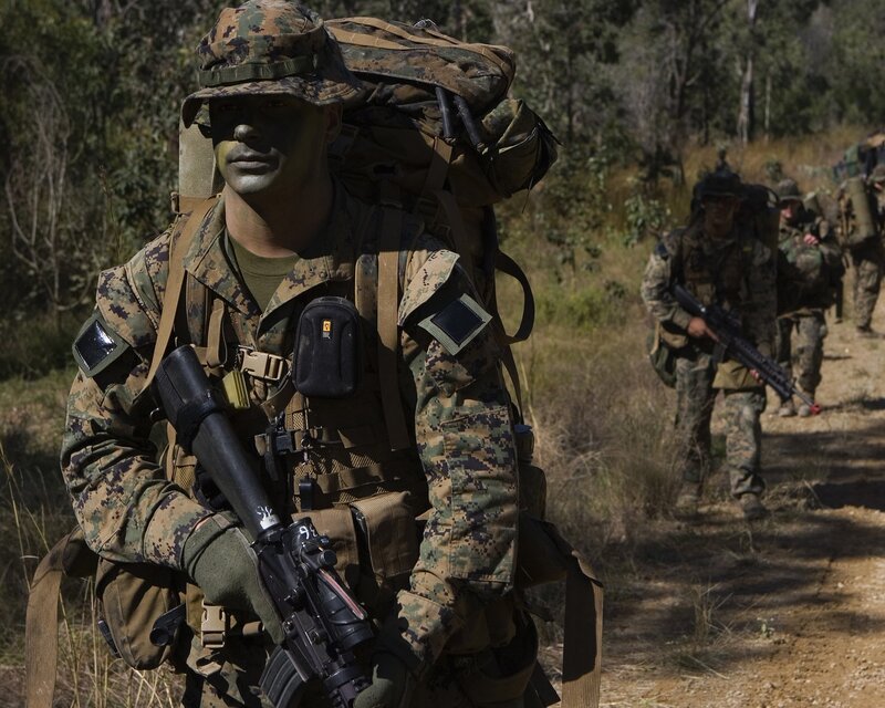 Marines on patrol in forest