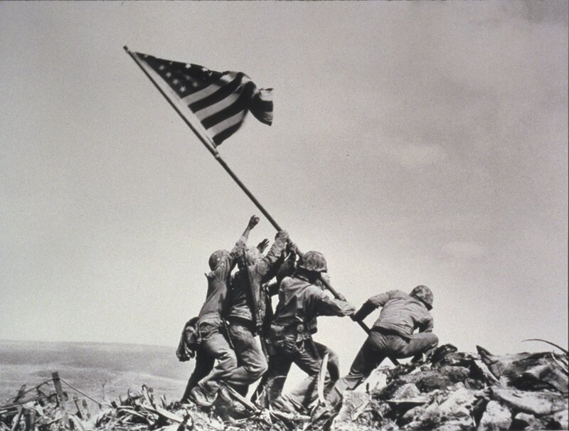 Marines raising flag on Iwo Jima