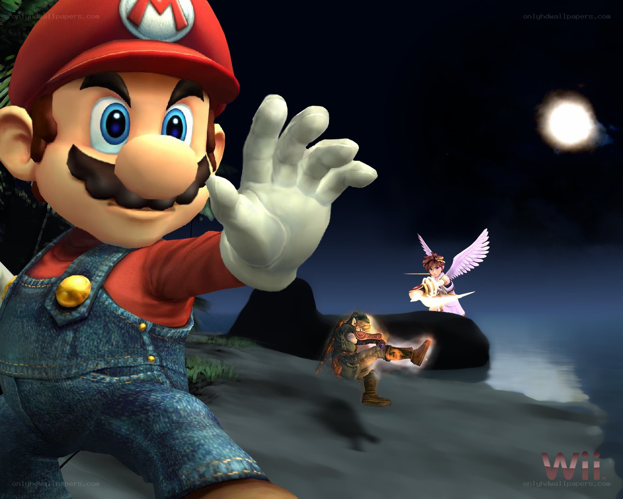 Mario and allies in nighttime scene