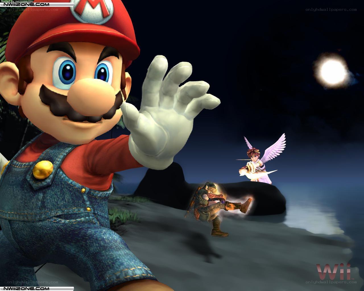 Mario and allies on a beach