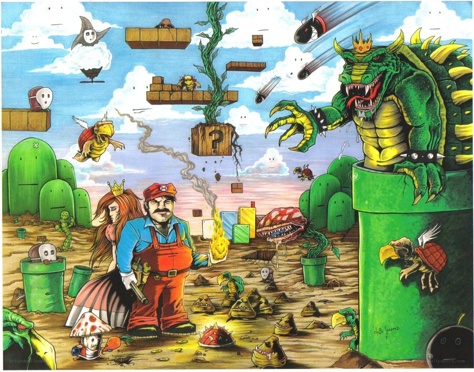 Mario and Bowser battle scene