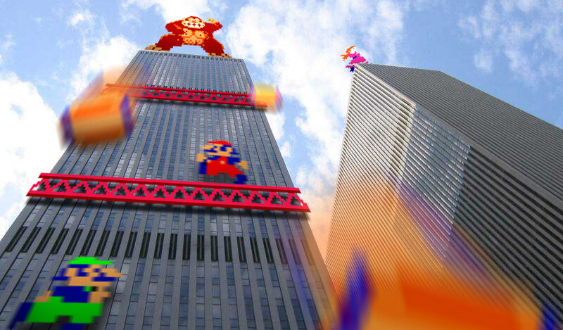 Mario and Donkey Kong on skyscrapers