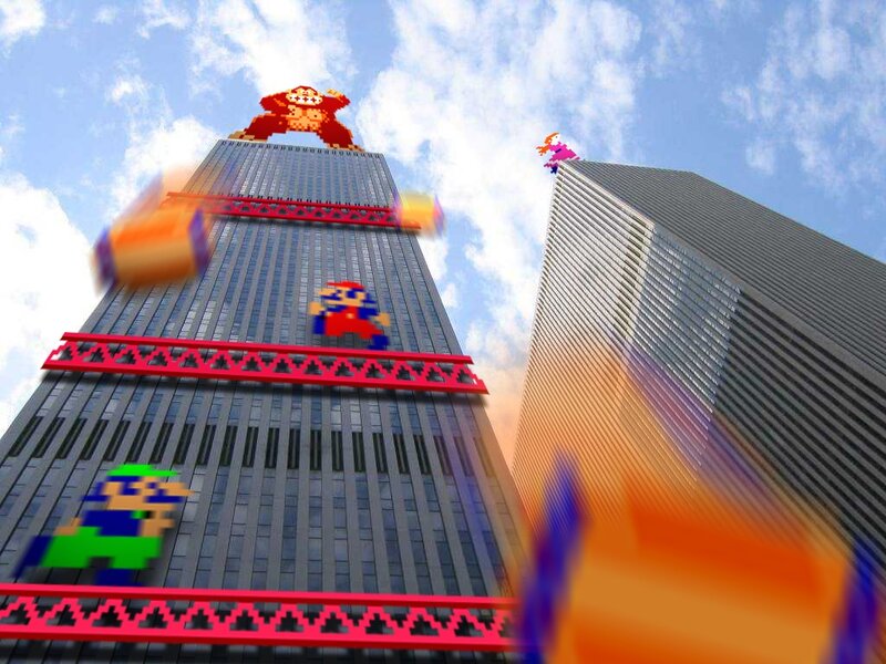 Mario and Donkey Kong on skyscrapers