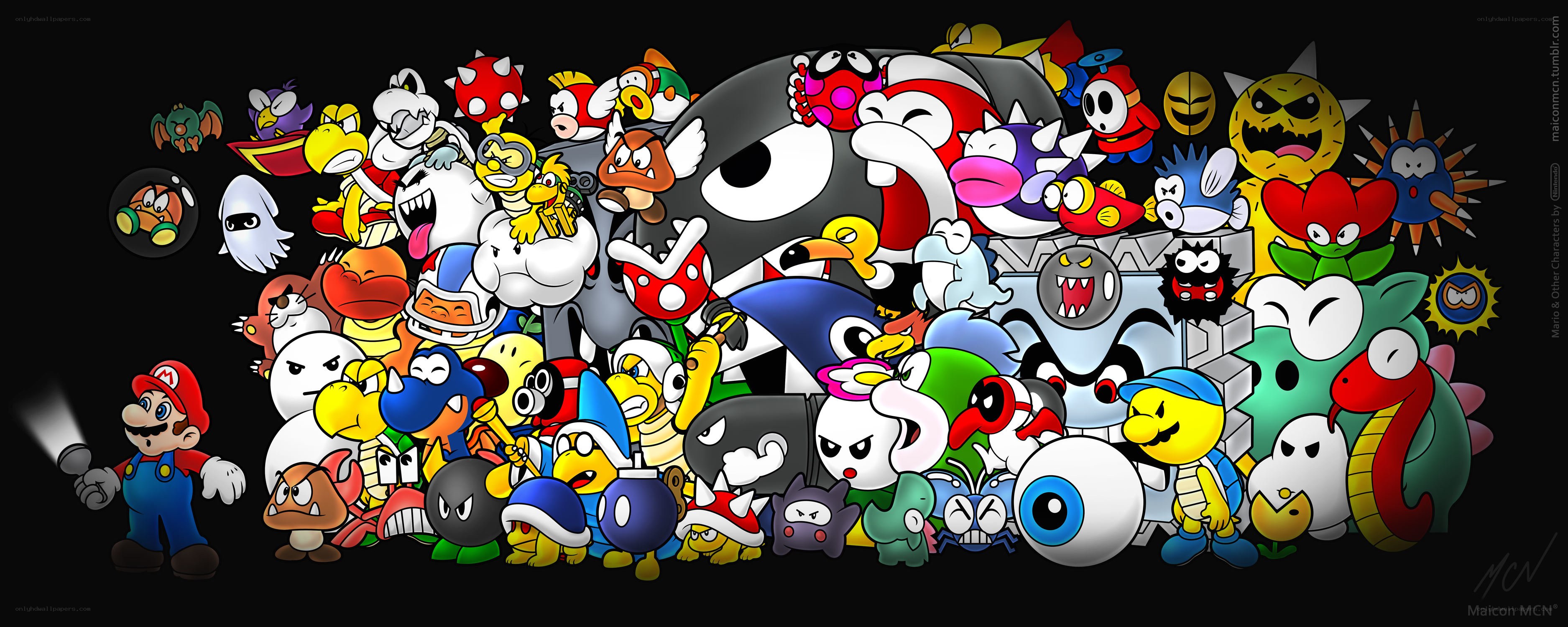 Mario and enemies collage