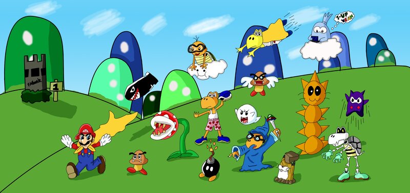 Mario and friends in a colorful world