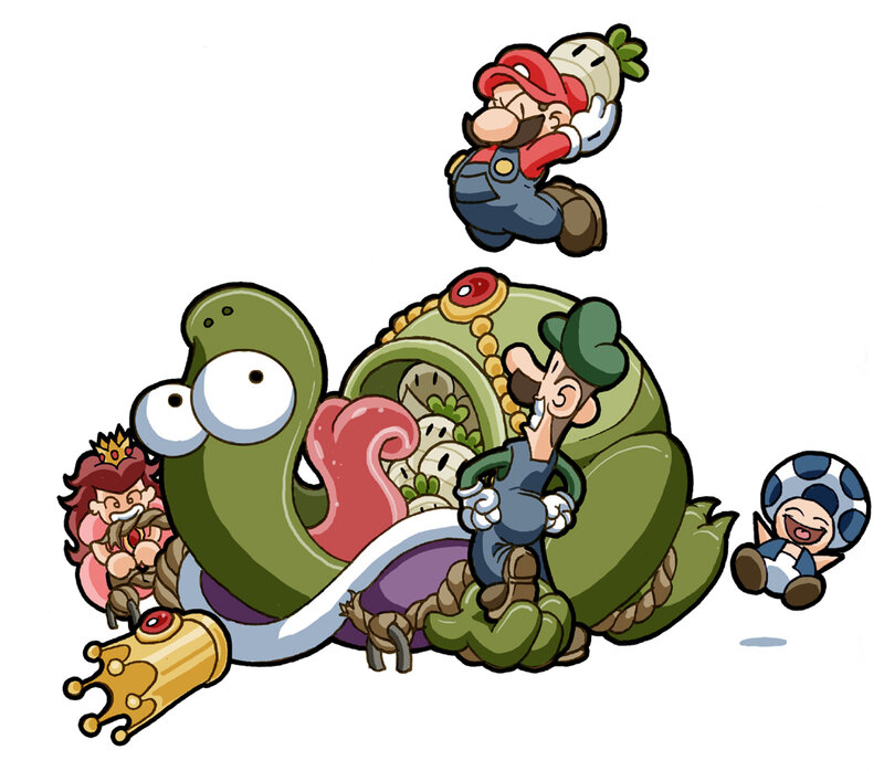 Mario and friends in a giant worm
