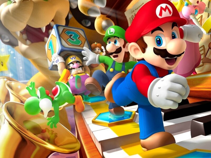 Mario and friends on a piano