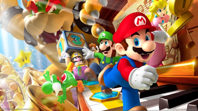 Mario and friends on a piano
