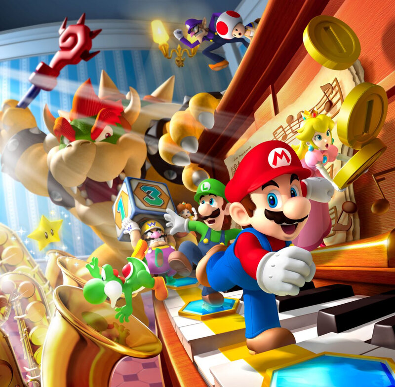 Mario and friends on a piano adventure