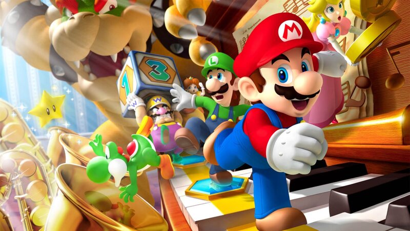 Mario and friends on a piano adventure