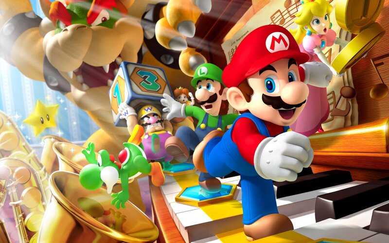 Mario and Friends on Piano — Red, Energetic, 3d Render, Bowser