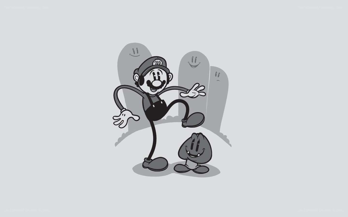 Mario and ghosts in grayscale