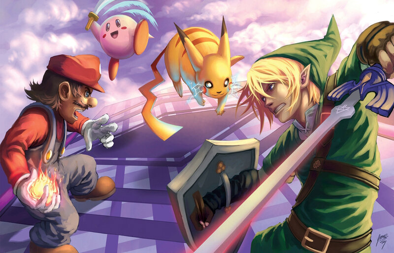 Mario and Link Fighting