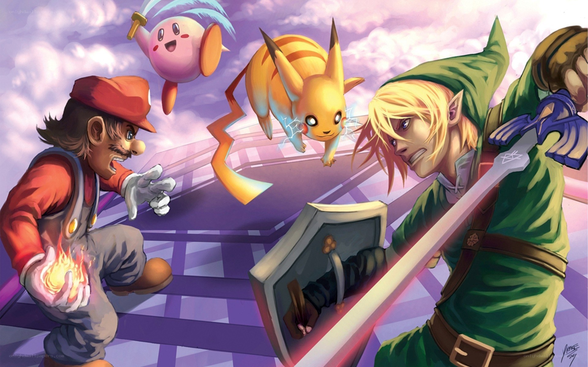 Mario and Link in battle