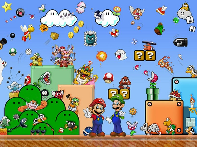 Mario and Luigi Characters — Blue, Playful, Afternoon, Digital Art, Enemies