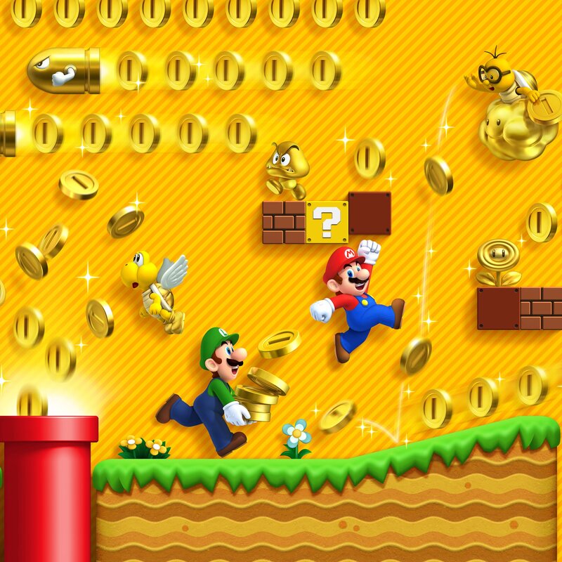 Mario and Luigi in a coin-filled world