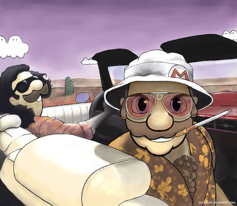Mario and Luigi in a convertible