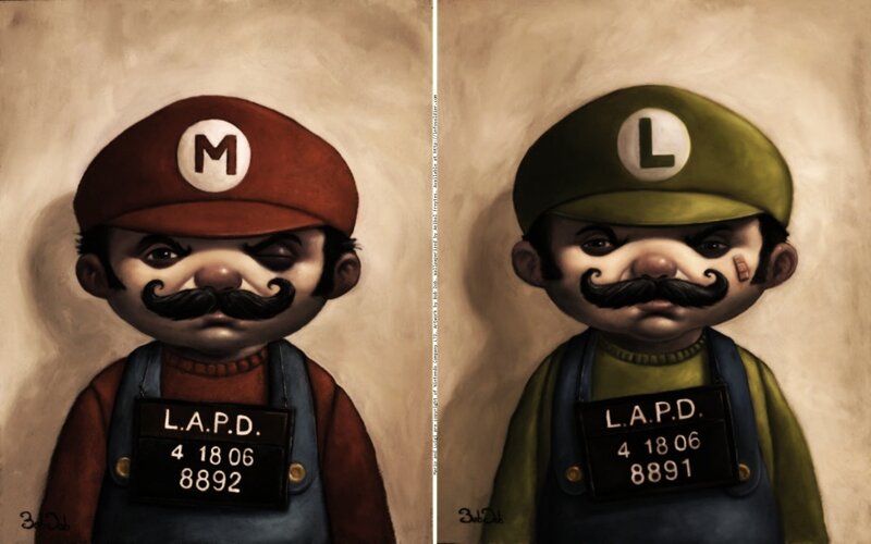 Mario and Luigi Mugshots — Brown, Dramatic