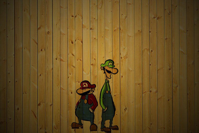 Mario and Luigi on wood