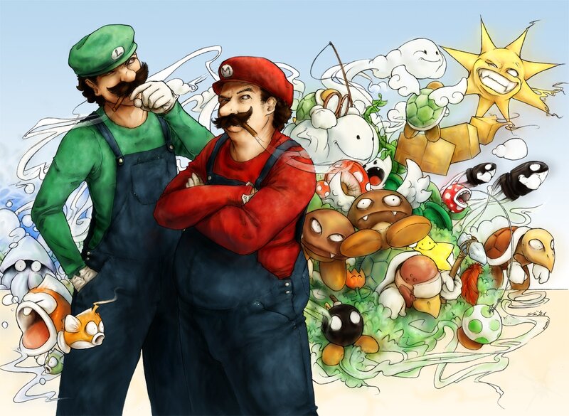 Mario and Luigi with enemies
